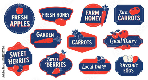Farm Fresh Produce Labels: Apples, Carrots, Honey, Dairy, Berries, Eggs