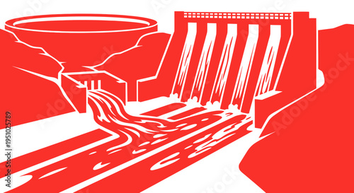 Hydroelectric Dam Generating Clean Energy, Water Flowing Through Spillway