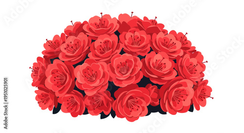 Vibrant Red Camellia Flower Bouquet, Isolated on White Background