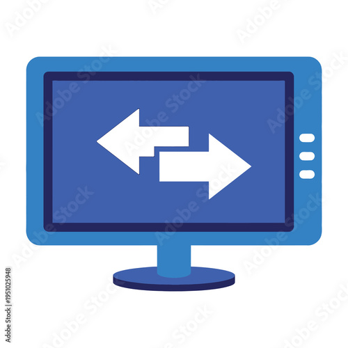 Computer monitor with white arrows on blue screen