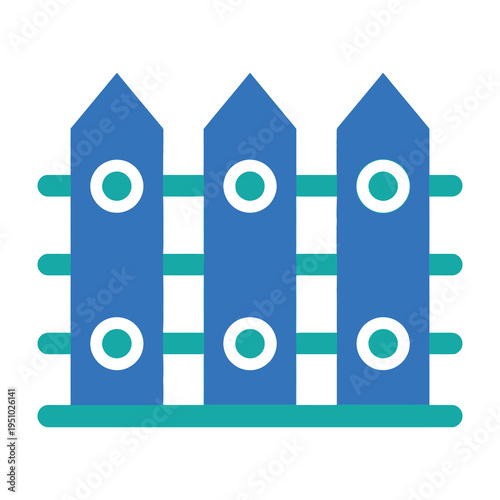 Blue fence with white and green accents on white background