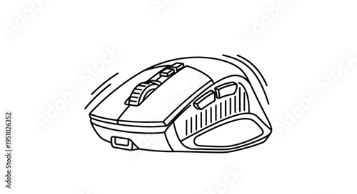 Modern Computer Mouse Line Art Illustration, Wireless Ergonomic Design, Technology Icon