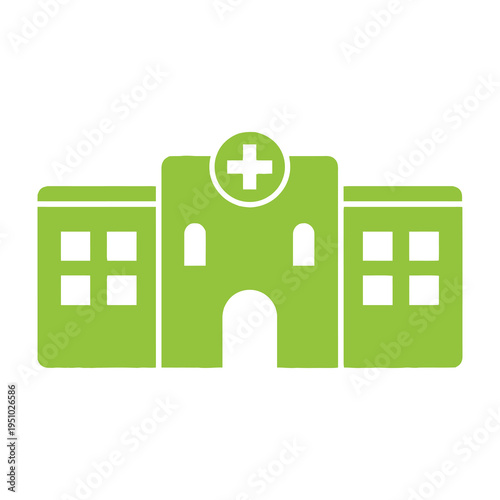 Green hospital building icon with cross