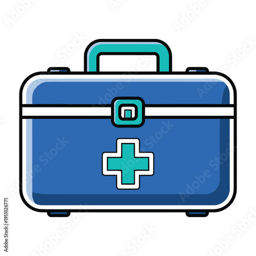 Blue medical first aid box with green cross