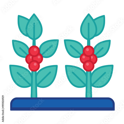 Two red berries plants on blue base