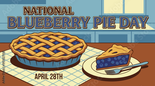 Delicious Whole Blueberry Pie and Slice Ready to Eat.