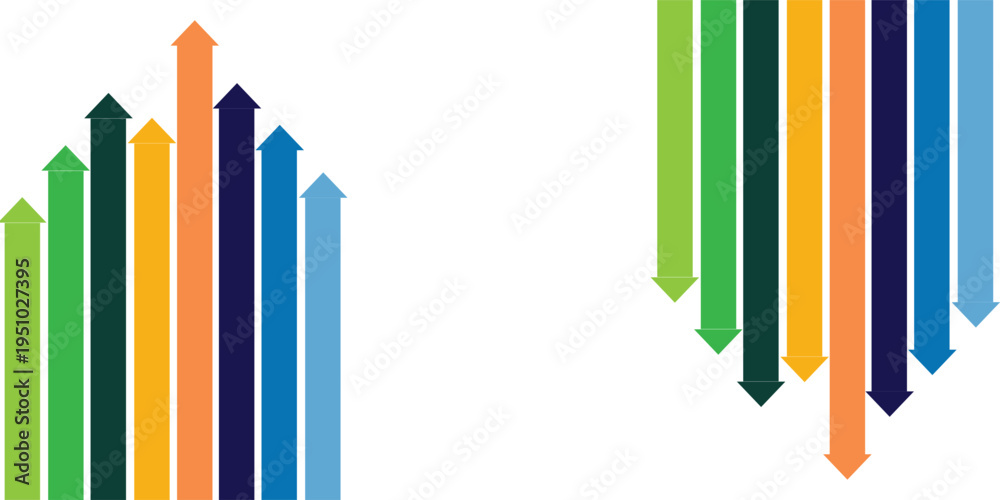 Obraz premium Colorful Arrows Pointing Up and Down on White Background.