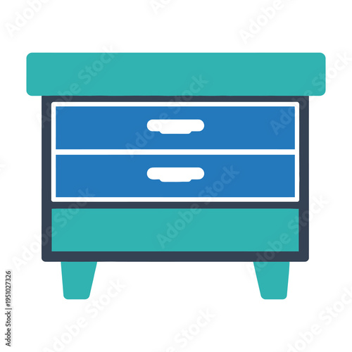 Teal nightstand with two drawers and white handles