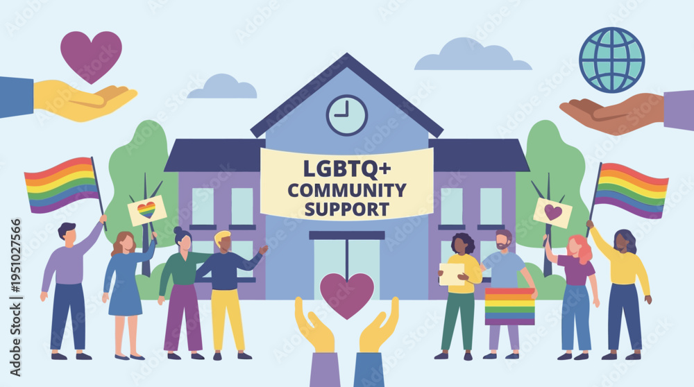 Fototapeta premium Diverse group of people celebrating LGBTQ community support.
