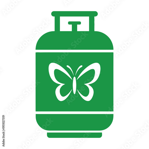 Green gas cylinder with butterfly symbol