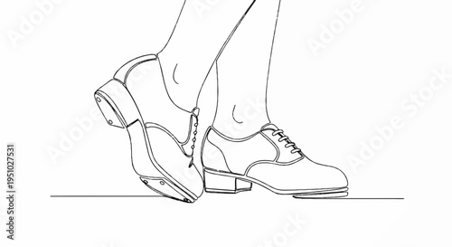 Person wearing dance shoes tying laces feet in motion isolated on white background simple line drawing