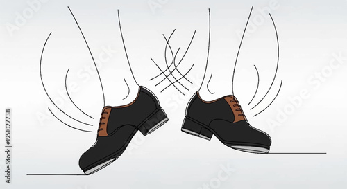 Black dress shoes dancing feet tapping rhythm motion lines white background elegant footwear