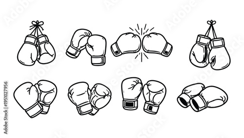 Boxing Gloves Icons Set – Fighting, Sports Equipment and Punch Illustration