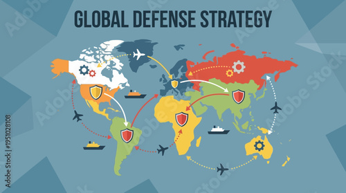 Global Defense Strategy Map Illustrating International Military Alliances and Security.