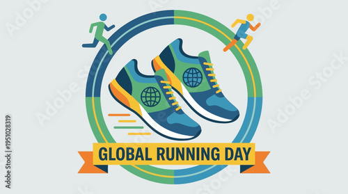 Global Running Day Celebration with Athletic Shoes and Runners.