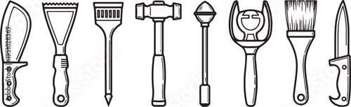A collection of various hand tools and utensils for different tasks Vector