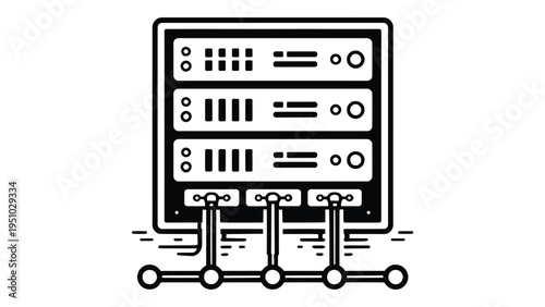 Server Network Icon – Data Center, Cloud Computing and Database Technology Illustration