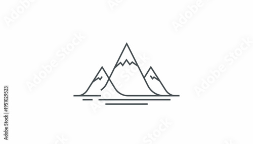 Minimalist mountain range outline with water reflection, simple line art landscape icon