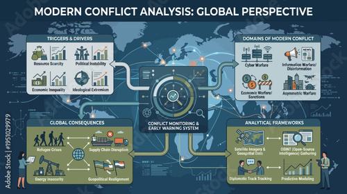Modern Conflict Analysis Global Perspective Infographic.