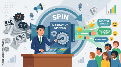 Public Relations Professional Spinning Narrative for Positive Outcome.