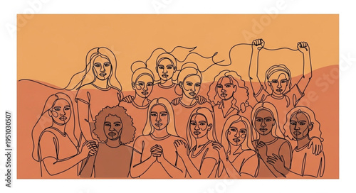 Group of diverse women standing together in solidarity and unity.