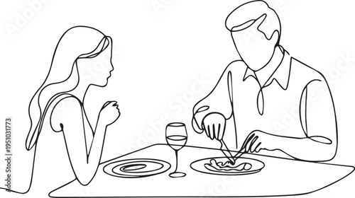 Minimal Line Art Illustration of Couple Having Dinner Together – Simple Outline Character Design
