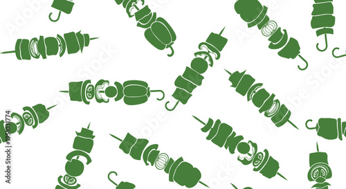 Green vegetable skewer seamless vector pattern for food packaging and kitchen decor
