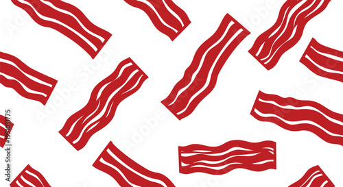 Seamless Bacon Vector Pattern in Red and White for Food Packaging and Kitchen Design