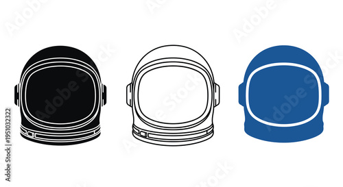 Three astronaut helmets in varying colors a striking silhouette