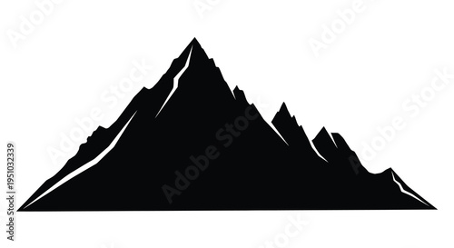 Dramatic mountain range graphic in stark black a bold silhouette
