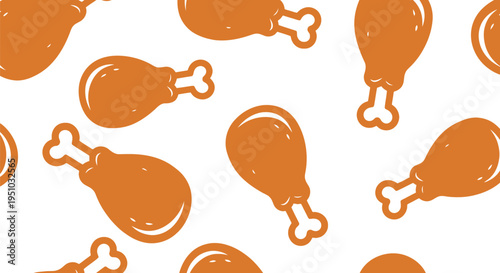 Seamless Chicken Drumstick Vector Pattern for Food Packaging and Restaurant Design