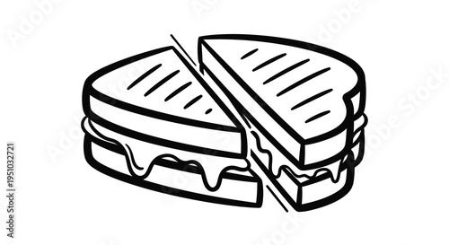 Simple black and white illustration of a grilled cheese sandwich silhouette