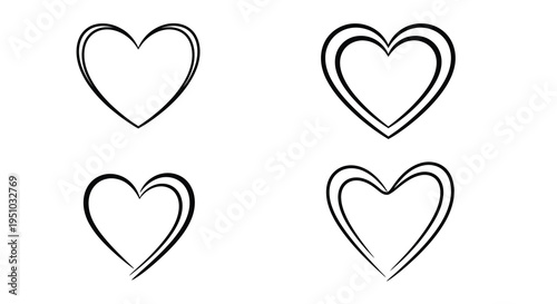 Four simple heart shapes outlined in black a minimalist silhouette