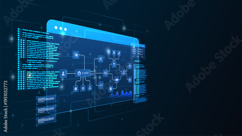 AI workflow automation artificial intelligence. ai agent workflow node diagram dashboard machine learning architecture system data processing system, coding and automation system.