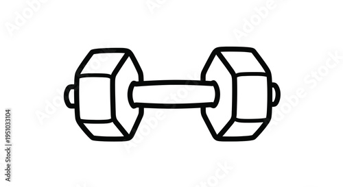 Hand drawn dumbbell illustration with a bold black outline silhouette
