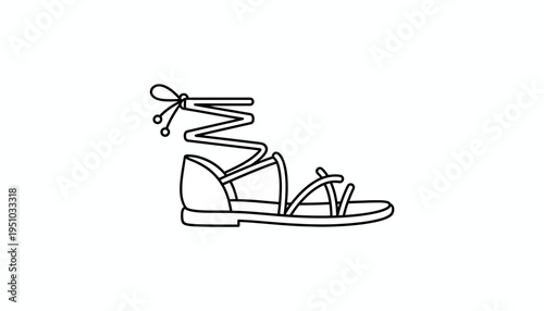 Minimalist Line Art of a Gladiator Sandal with Lace-Up Straps