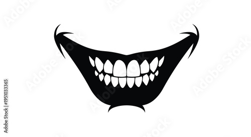 A menacing wide grin with sharp teeth in stark contrast silhouette