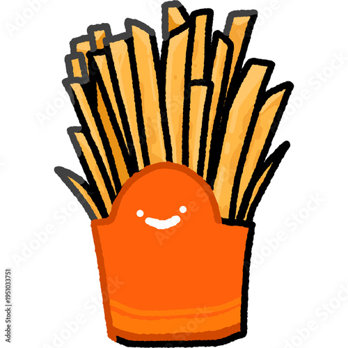 French Fried Cartoon Doodle Character.