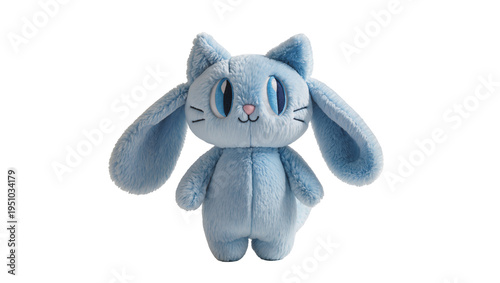 Photography Adorable light blue plush cat toy with long floppy ears and embroidered features