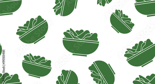 Green Salad Bowl Vector Pattern Seamless Healthy Food Background for Kitchen Decor