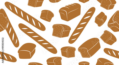 Seamless bread vector pattern with baguette and loaf illustrations for bakery design