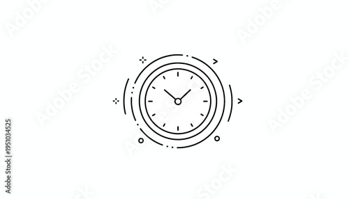 Minimalist Clock Icon: Time Concept, Modern Design, Round Shape, White Background