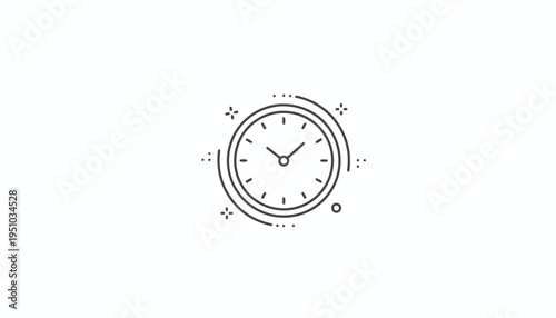 Minimalist Clock Icon with Swirls and Sparkles, Time Concept, Vector Art