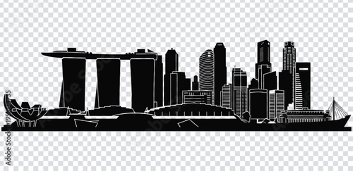 Vector illustration singapore city skyline silhouette with marina bay sands hotel and boats