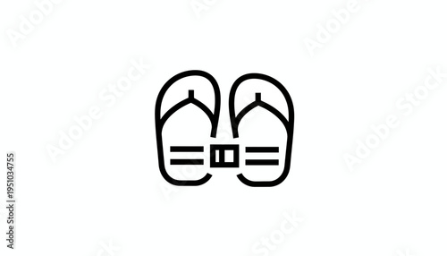 Minimalist Icon of Flip Flops, Summer Footwear, Beach Sandals, Simple Line Art