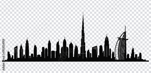 Vector illustration dubai city skyline silhouette with burj khalifa and dubai wheel