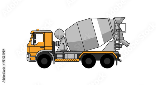 Concrete Mixer Truck Vector Illustration Isolated on White Background - Heavy Construction Vehicle Icon