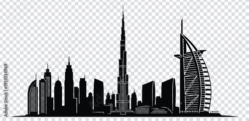 Vector illustration dubai city skyline silhouette with burj khalifa and burj al arab