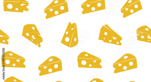 Seamless Cheese Vector Pattern with Yellow Swiss Cheese Slices on White Background