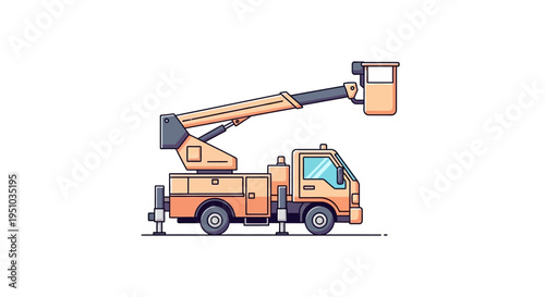Flat Vector Illustration of a Cherry Picker Bucket Truck for Industrial Utility and Maintenance Work